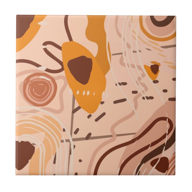 Boho Brown Tan Beige Orange Abstrakt Art Kakelplatta (Framsidan)