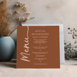 Boho Brown Terracotta Trendig Bröllop Menu Inbjudningar
