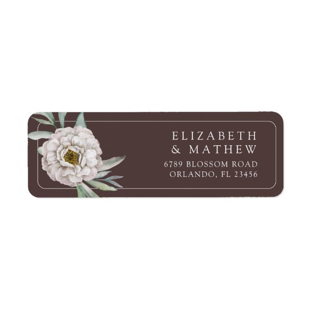 Boho Brown & White Floral Wedding Label Returadress Etikett (Framsidan)