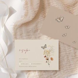 Boho Brown Wildblommor och Butterflies Bröllop OSA Kort