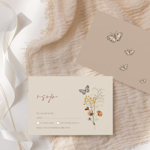Boho Brown Wildblommor och Butterflies Bröllop OSA Kort