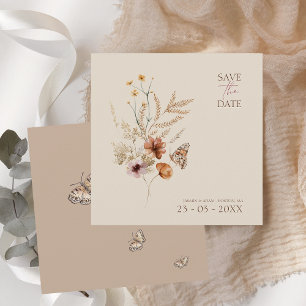 Boho Brown Wildblommor och Butterflies Bröllop Spara Datumet