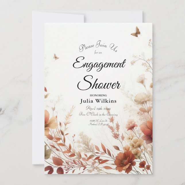Boho Browns with Butterflies Engagement Shower Inbjudningar (Framsida)