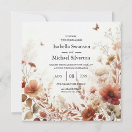 Boho Browns with Butterflies Floral Wedding Inbjudningar