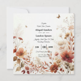 Boho Browns with Butterflies Floral Wedding Inbjudningar