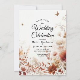 Boho Browns with Butterflies Floral Wedding Inbjudningar