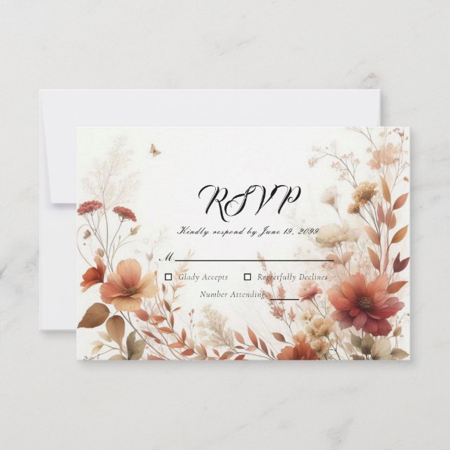Boho Browns with Butterflies Floral Wedding OSA Kort (Framsida)