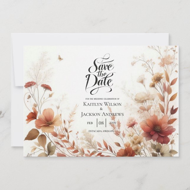 Boho Browns with Butterflies Floral Wedding Spara Datumet (Framsida)