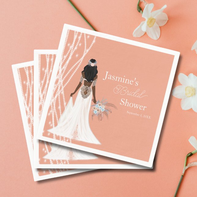 Boho brud med pärlor och blommor bröllopsfest pappersservett (Skapare uppladdad)