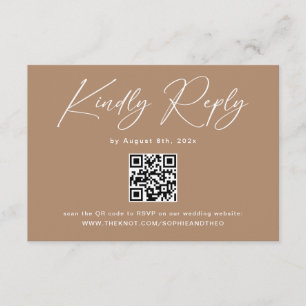 Boho Brun Beige Bröllop RSVP QR-kod Tilläggskort
