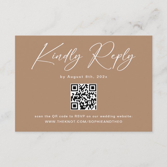 Boho Brun Beige Bröllop RSVP QR-kod Tilläggskort (Framsida)