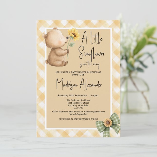Boho Brun Björn Solros Baby Shower Inbjudningar (Stående Fram)