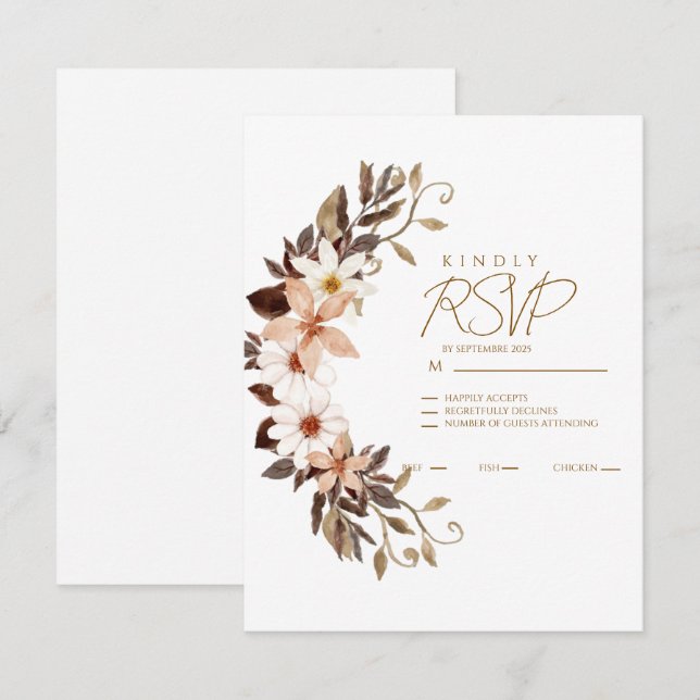 Boho Brun Blommig  OSA Kort (Fram/baksida)