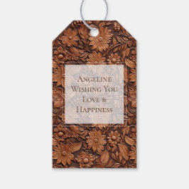 Boho Brun Falsläder Blommig Bröllopsdusch Presentetikett