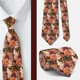 Boho Brun Guld Blommig Akvarell Blommor Bröllop Slips