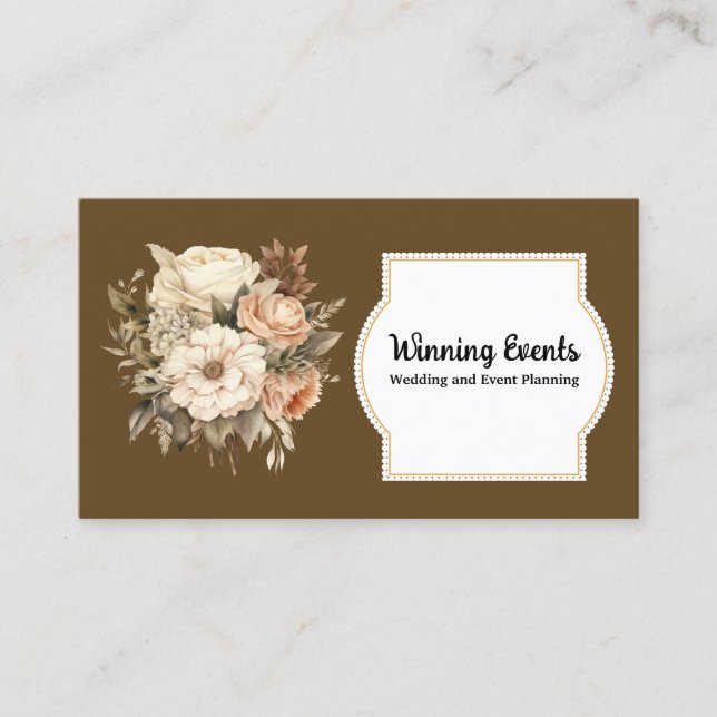 Boho Brun Guld Blommig Visitenkort Visitkort (Framsida)