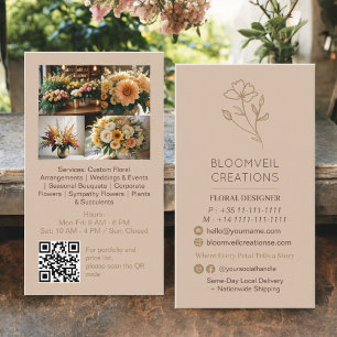 Boho brun guld-minimalistfotografi (QR-kod) Visitkort