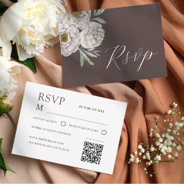 Boho Brun & Off Vit Akvarell Blommig RSVP OSA Kort
