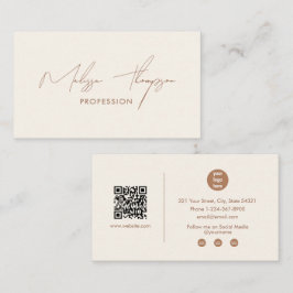 Boho Brun Signatur Skript Professional QR-kod Visitkort