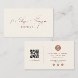 Boho Brun Signatur Skript Professional QR-kod Visitkort