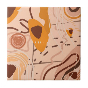 Boho Brun Tan Beige Orange Abstrakt Konst Kakelplatta