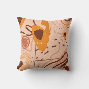 Boho Brun Tan Beige Orange Abstrakt Konst Kudde