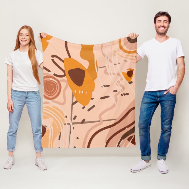 Boho Brun Tan Beige Orange Abstrakt Konst Mönster  Fleecefilt (På plats)