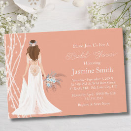 Boho Brunette Bride with Pearls Möhippa Inbjudningar