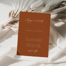 Boho Brunt Orange Elegant bröllop-inbjudan