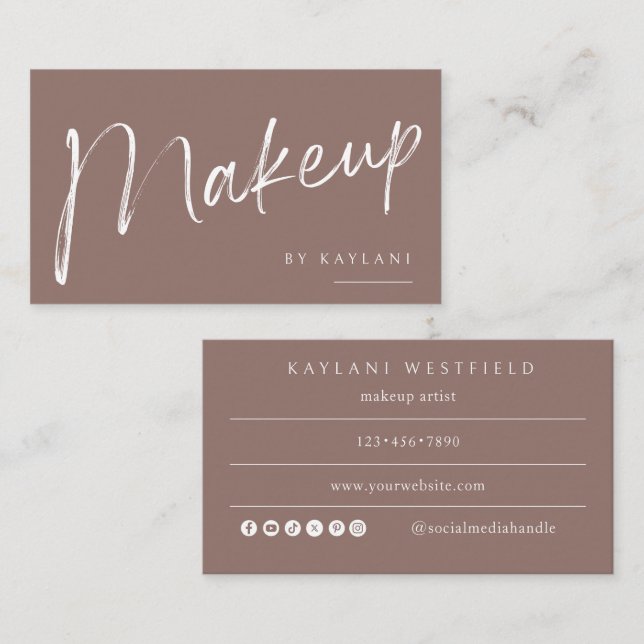 Boho Brushed Makeup Business Card Beauty Artist Visitkort (Fram/baksida)