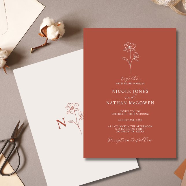 Boho Budget Terracotta Rust Flower Bröllop | DIG Inbjudningar (Skapare uppladdad)