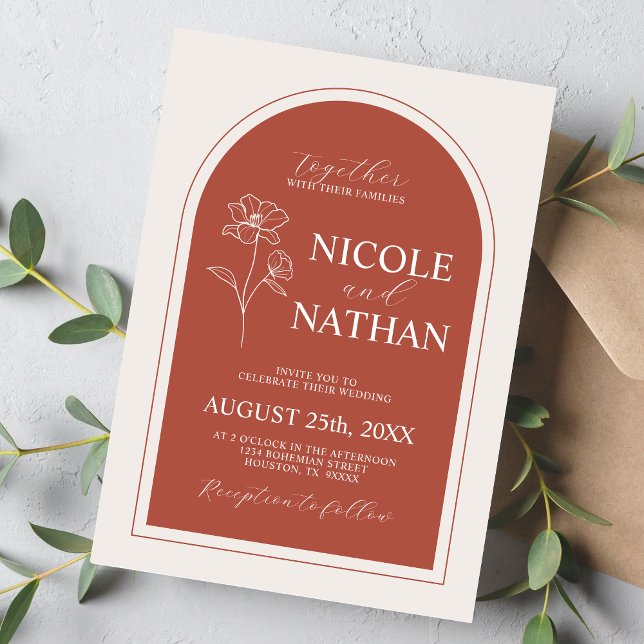 Boho Budget Terracotta Rustic Flower Bröllop | DIG Inbjudningar (Boho Design Terracotta Rust Earth Tone Wedding Invitation)