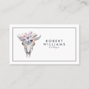 Boho Bull Skull & Tribal Flowers Bouquet Visitkort