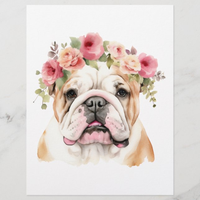 Boho Bulldog Flower Krona Watercolor Brevhuvud (Framsida)