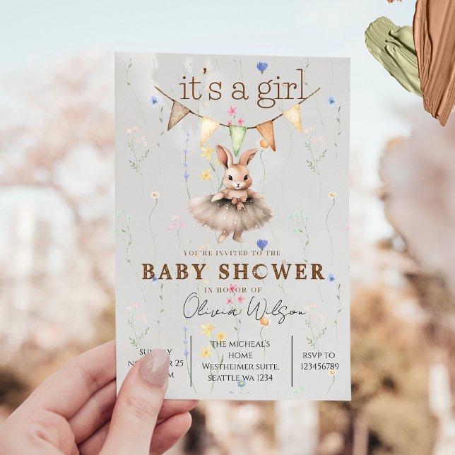 Boho Bunny Baby Shower Inbjudan med Blommig Pastel (Skapare uppladdad)