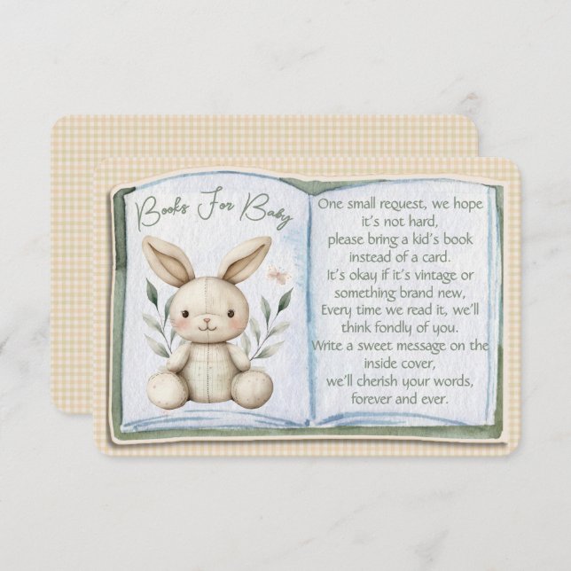 Boho Bunny Books For Baby Shower Enclosure Card Tilläggskort (Fram/baksida)