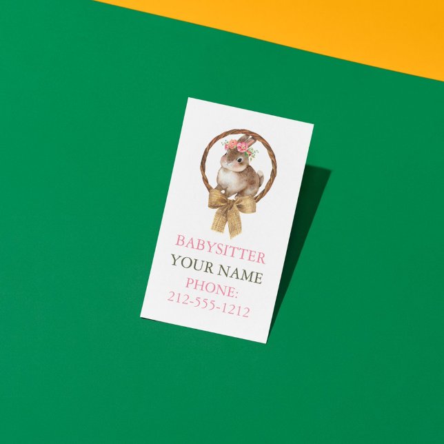 BOHO Bunny Coquette Bow Babywatch Affärskort Visitkort (BOHO Bunny Coquette Bow Babysitter Business Cards)