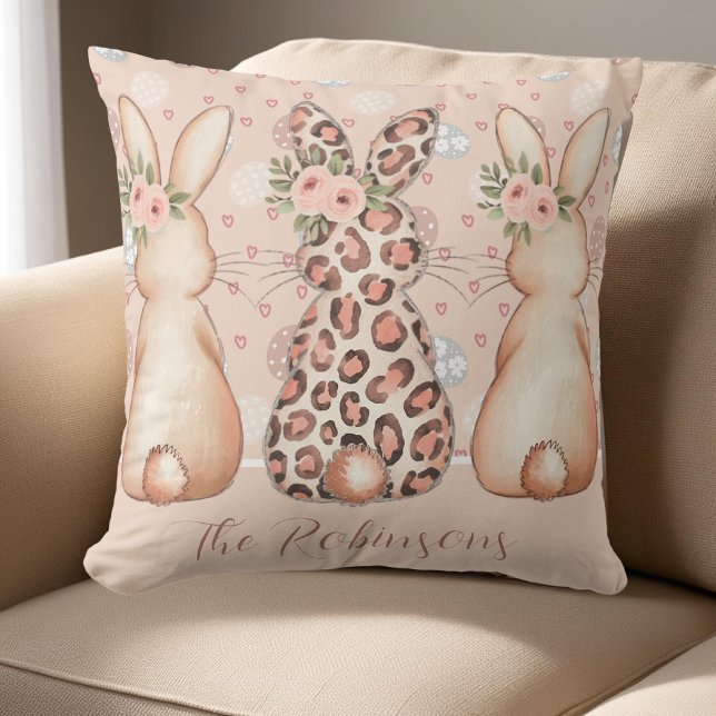 Boho Bunny eget namn Påsk Kudde (Boho Bunny custom Name Easter Throw Pillow)