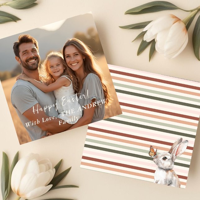 Boho Bunny Minimalist Påsk Photo Julkort (Boho Bunny Minimalist Easter Photo Holiday Card)