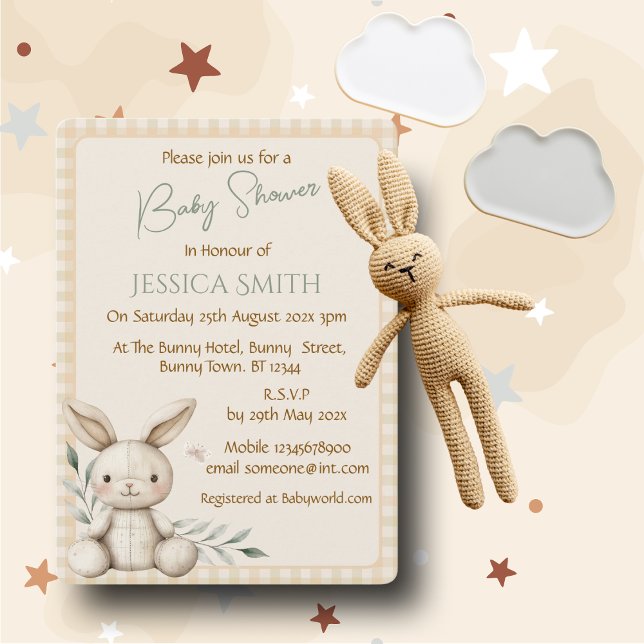 Boho Bunny Neutral  Baby Shower Invitation Inbjudningar (Skapare uppladdad)