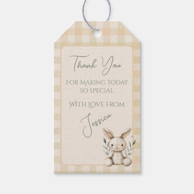 Boho Bunny Neutralt Baby Shower Favor Presentetikett (Framsidan)
