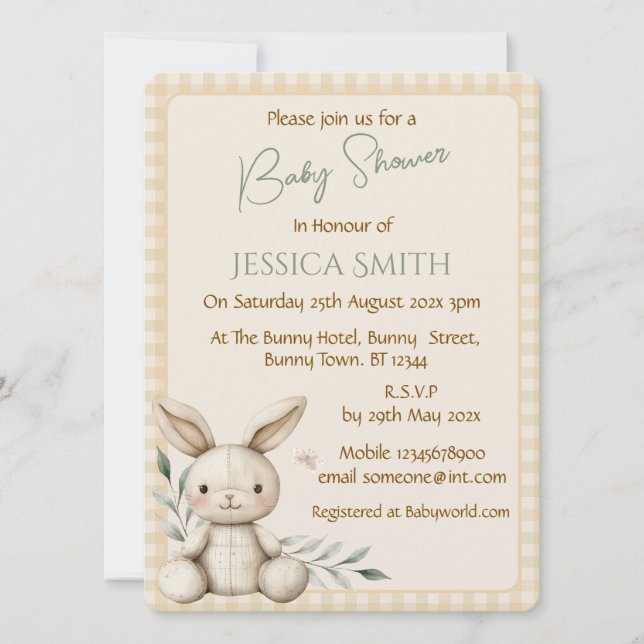 Boho Bunny Neutralt Baby Shower-inbjudan Inbjudningar (Framsida)