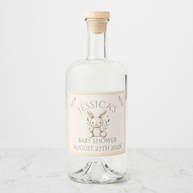 ~Boho Bunny Neutralt Baby Shower Spritflaskor Etikett (Framsida)