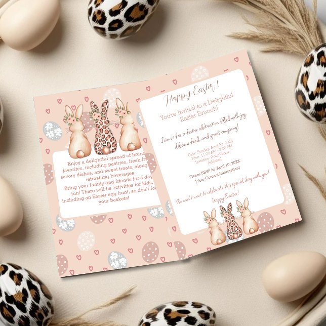 Boho Bunny Personlig Påskbrunch  Inbjudningar (Boho Bunny Personalized Easter Brunch Invitation)
