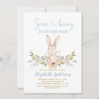 Boho Bunny Rabbit Blue Boy Shower Inbjudningar