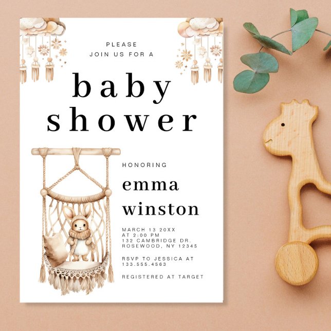 Boho Bunny Rabbit Nursery Baby Shower Inbjudningar (Skapare uppladdad)