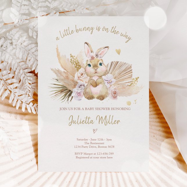 Boho Bunny Rabbit Rosa Girl Baby Shower Inbjudningar (Skapare uppladdad)