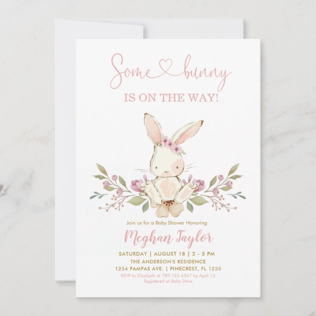 Boho Bunny Rabbit Rosa Girl Baby Shower Inbjudningar (Framsida)