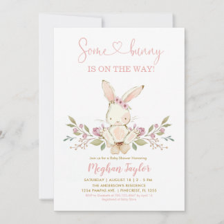 Boho Bunny Rabbit Rosa Girl Baby Shower Inbjudningar