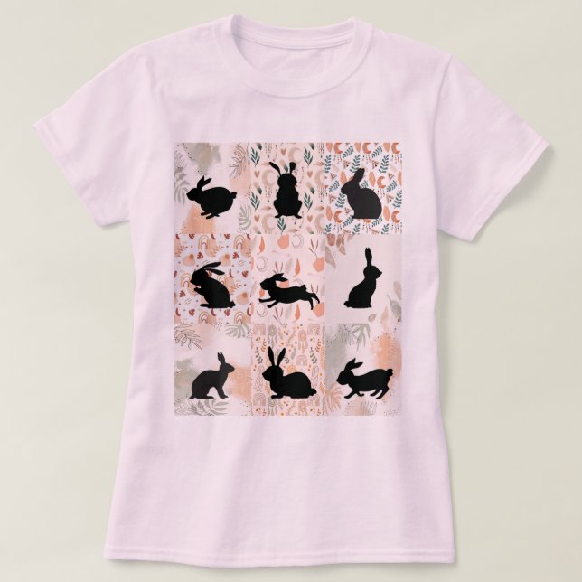 Boho Bunny Rabbit Shirt, Matching Shirts, Blommigt T Shirt (Design framsida)